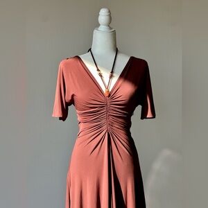 Brand New A.L.C. Women's Brown Nina Ruched Beaded V-Neck Maxi Dress